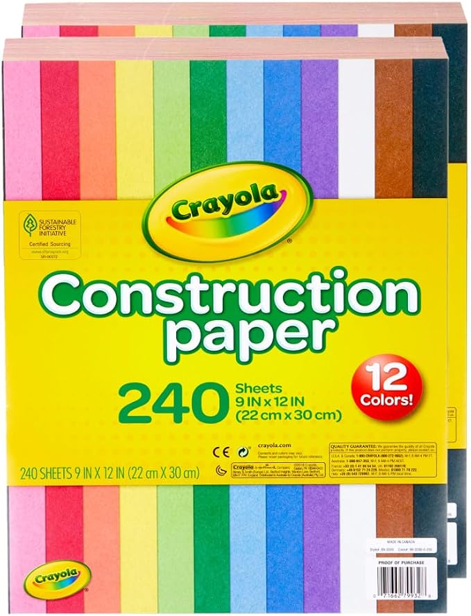 Crayola Construction Paper Bulk Pack (480 Sheets) – 10 Assorted Colors, 9x12, Teacher School Supplies & Classroom Must Haves, Card Making Craft Supplies, Art Paper | 9x12 Construction Paper, Teacher School Supplies & Classroom Must Haves, Card Making C...