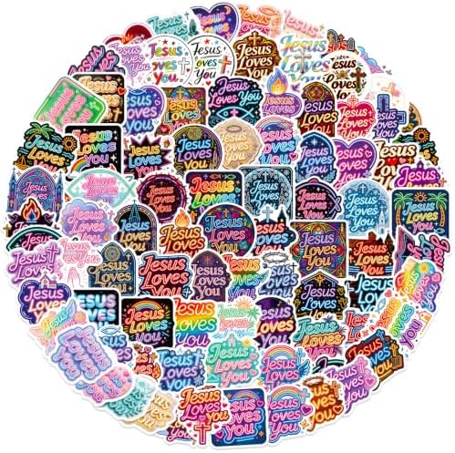 DothRayan 100PCS Neon Jesus Loves You Stickers Jesus Loves You Party Favors Birthday Party Decorations Vinyl Waterproof Stickers for Water Bottle Laptop Luggage
