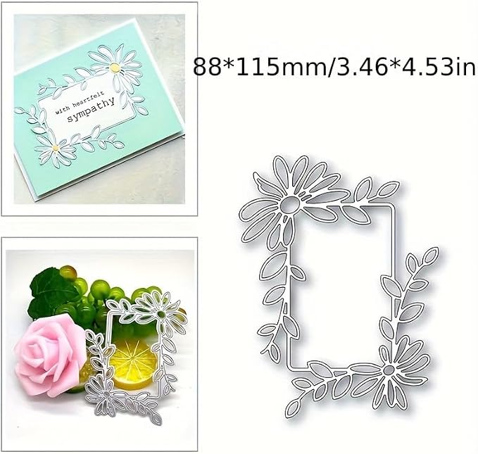 Lapoo Geometric Cutting Die for Scrapbooking - Durable, Metal Cutting Die for DIY Scrapbook Photo Album Decorative Paper Card, Card Making Supplies (Flower Leaf Border 4.5 x 3.5 in)