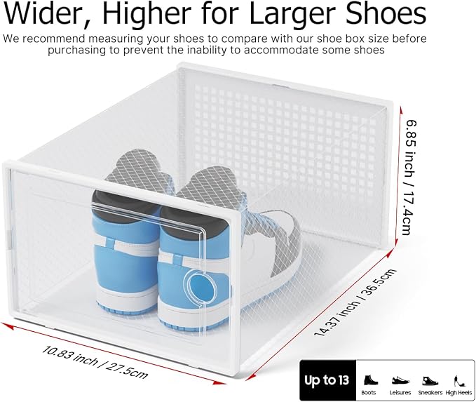 Kuject XX-Large Shoe Storage Boxes 12 Pack, Clear Stackable Shoe Organizer