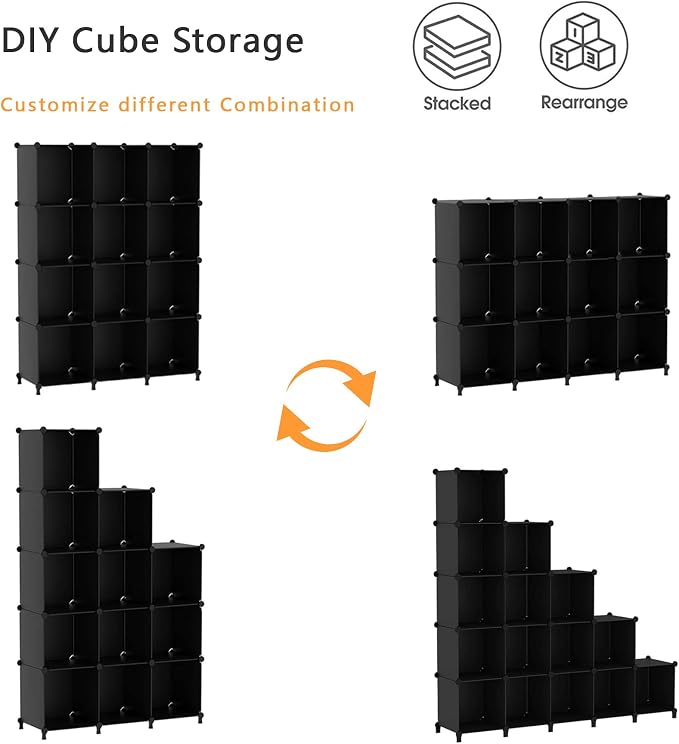 AWTATOS 12 Cube Storage Organizer, Closet Organizer Storage Shelves, Black