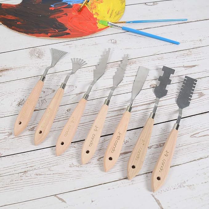 CONDA Palette Knife Set -10Pcs Stainless Steel Spatula Pallet Knife Painting Tools Metal Knives Wood Handle with Different Shapes and Sizes
