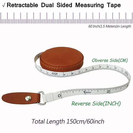 Tape Measure for Body Measuring Medical Body Cloth Tailor Craft Dieting Measuring Tape, 60 Inch/1.5 M Dual Sided Measuring Tape for Body Fabric Sewing（2 Pieces，Brown）