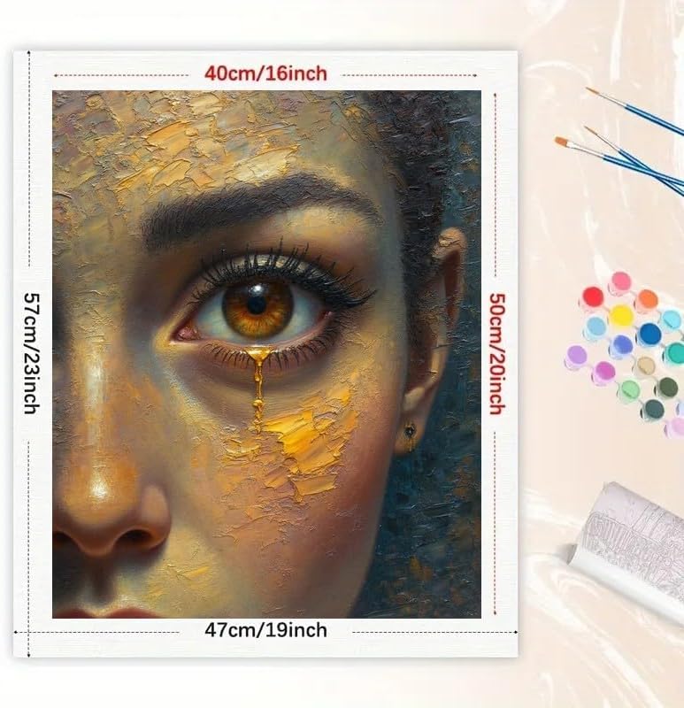 Portrait Paint by Numbers Kit for Adults - DIY Golden Tear Eye and pupils Painting on Canvas 16x20 Inches, Acrylic Paint Set,Suitable for Beginners,Emotional Art for Home Decoration or Gifts