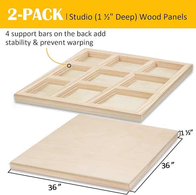 Falling in Art 2 Pack 36x36'' Unfinished Gallery Birch Wood Canvas Panels