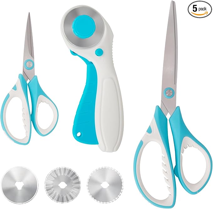 MANUFORE Professional Sewing Scissors Set: Big and Small Scissors, Rotary Cutter with 3pcs Extra Blades for Cutting Fabric