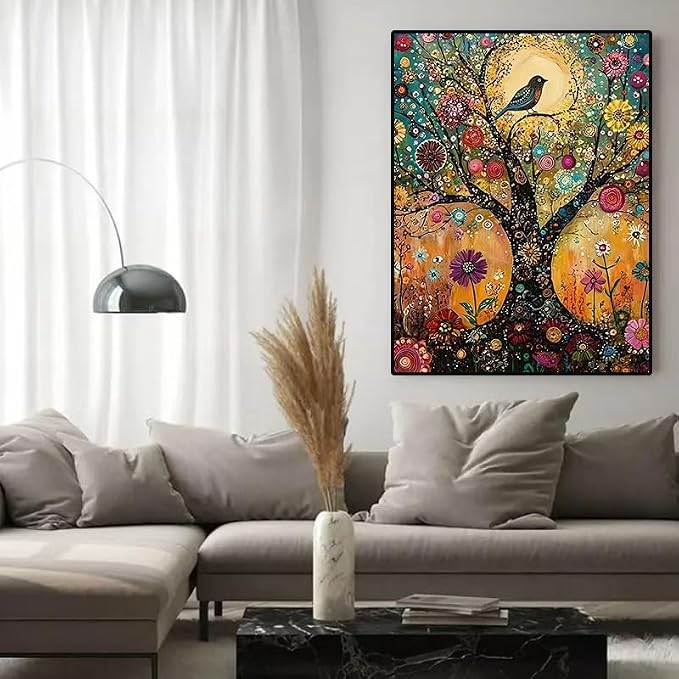 YUXUANKANG Diamond Painting Kit, Bird on Floral Tree, 12x16 Inch, Resin, DIY Craft Activity, Adult