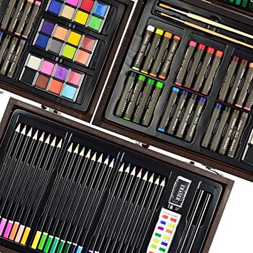 Sunnyglade 145 Piece Deluxe Art Set Wooden Art Box & Drawing Kit Cherry