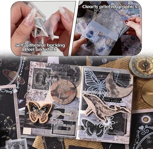 200Pcs Vintage Ephemera Junk Journal Kit, Paper & Stickers for Scrapbooking