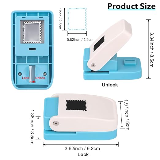 3Pcs Paper Punch | Stamp Punch | Postage Stamp Shape Paper Punches | Portable Lever Action Craft Puncher | 1x0.8 inch Rectangular Scalloped Edge Hole Cutter for Paper Crafting Scrapbooking DIY Crafts