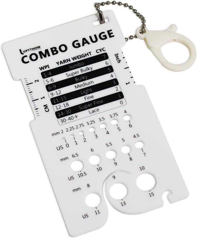 UPTTHOW Knitting WPI Multifunctional Combo Ruler for Spinners Yarn | Acrylic guide, combo guage, needle gauge spinning control card, crochet accessories, WPI ruler, with hook