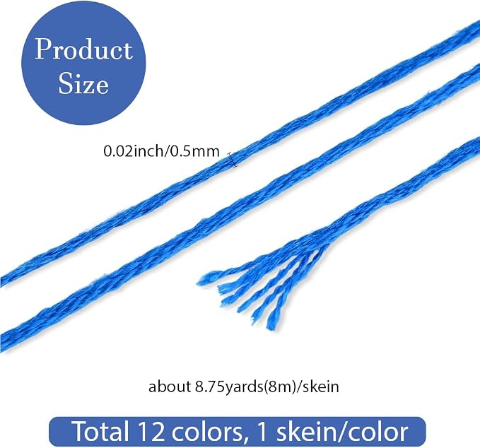 12 Skeins Blue Gradient Embroidery Thread Floss for Hand Sewing