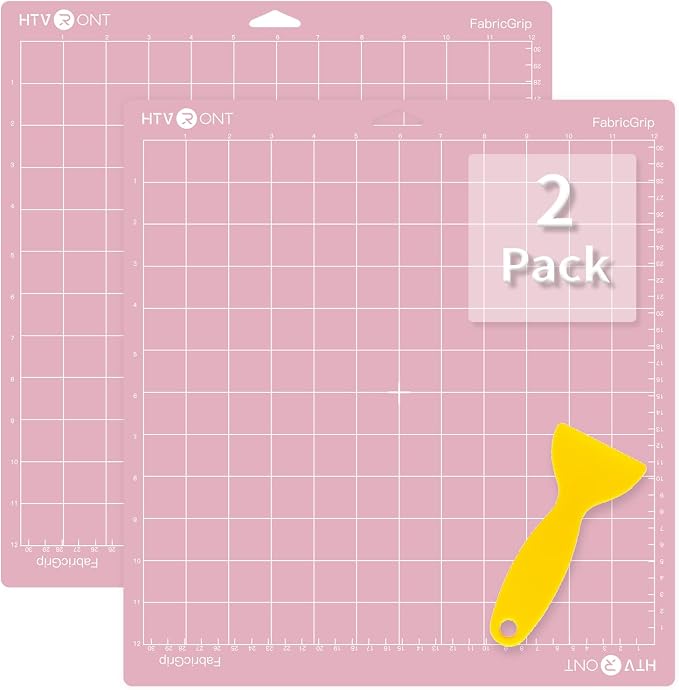 HTVRONT Fabric Grip Cutting Mat 12x12, 2 Pack, Quilting & Crafting | Compatible with Cricut Maker 4/3/Maker, Explore 5/4/3/Air 2/One Machine, Fabric Adhesive Sticky, Quilting Cutting Mats