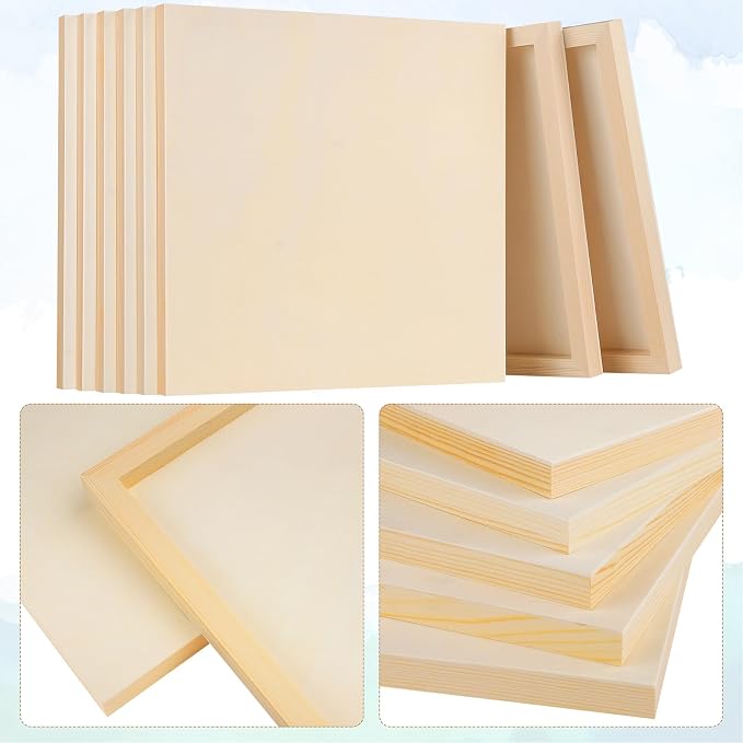 Aodaer 8 Pack Wood Panels 12 x 12 Inch Wooden Panels Canvas Unfinished Craft Wood Boards Panels for Art Crafts Acrylic and Oil Painting Pouring DIY Projects