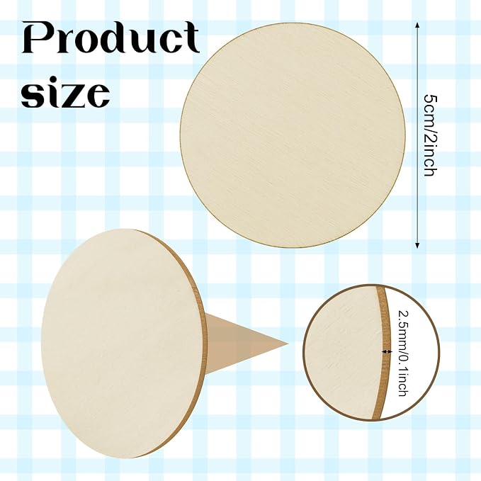 200 Pieces 2 Inch Round Wood Circles for Crafts