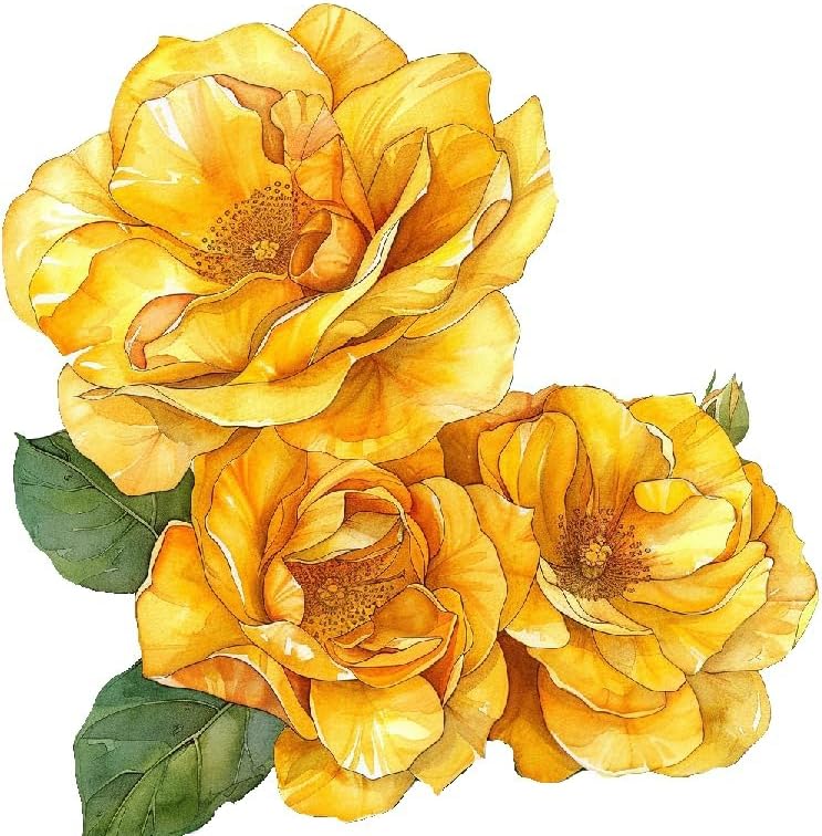 MAKTEM Japanese Yellow Rose Flower Car Sticker, Floral Oriental Rose Vinyl Bumper Sticker, Beautiful Yellow Flower, Car, Case, Laptop, Waterbottle