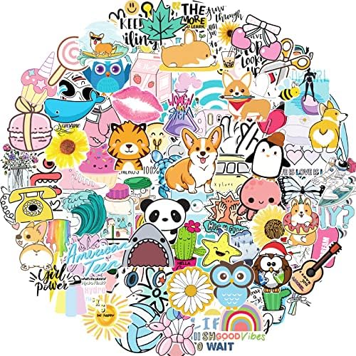 100 PCS Water Bottle Stickers for Kids Teens Girls, Aesthetic Cute Vinyl Waterproof Vsco Cool Stickers, Laptop Bulk Skateboard Computer Classroom Sticker Packs for Students Teachers