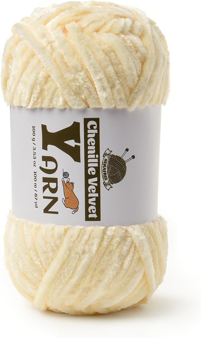 Chenille Crochet Milky White Yarn 2 Pack