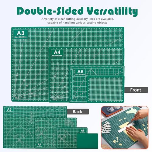 4 Packs Cutting Mats, 4size Double Sided Cutting Mat, Non-Slip 5 Layers PVC Cut Mat for Craft Art Projects Fabric Sewing, Scrapbooking Mat, A3 A4 A5 A6