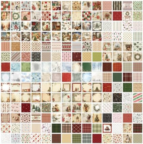 icceemee 200 Sheets Christmas Scrapbook Paper Set – Christmas Themed Craft Collage Paper for Junk Journaling, Bullet Journal, Poster Decor, Room Decoration, Card Making, and Gift Wrapping