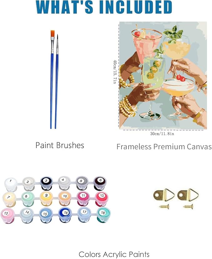 Girly Cocktail Paint by Numbers Kit for Adults Framed Canvas Frameworkless