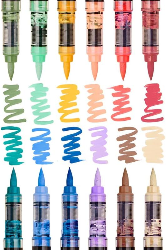 KINGART Acrylic Paint Markers Brush Tip, 12 Vintage Colors. Water-based, no-bleed, waterproof pens with automatic ink control for rock, egg, wood, fabric, glass & DIY crafts