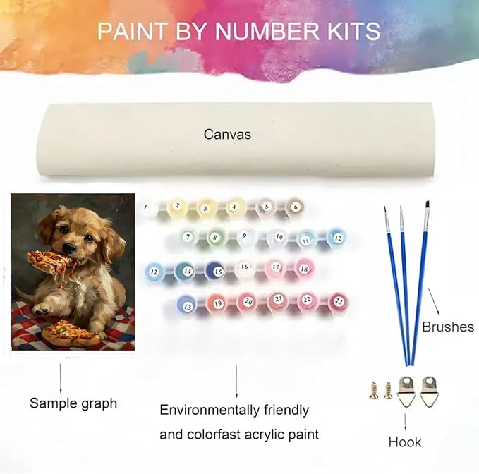 Canrichshop 6 Packs Puppy Paint by Numbers Kit for Adults Without Frame,Funny Dog DIY Adults' Paint-by-Number Kits on Canvas,Easy Acrylic Paint Kit Beginners for Home Decor 9.8x13.8 Inch