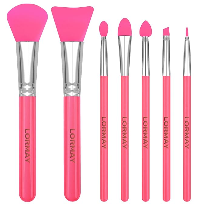 LORMAY 7-Piece Silicone Brush Set for UV Resin Epoxy Crafts and Makeup, Red | Easy Clean for DIY Epoxy Art and Makeup, Soft Reusable Tools, Gentle Applicator Suitable for All Skin Types