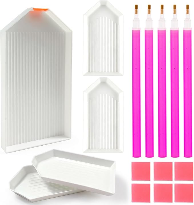 BinarySky Diamond Painting Tools Set (White) | Accessories with Pen, Glue Clay, and Plastic Trays for DIY Diamond Painting