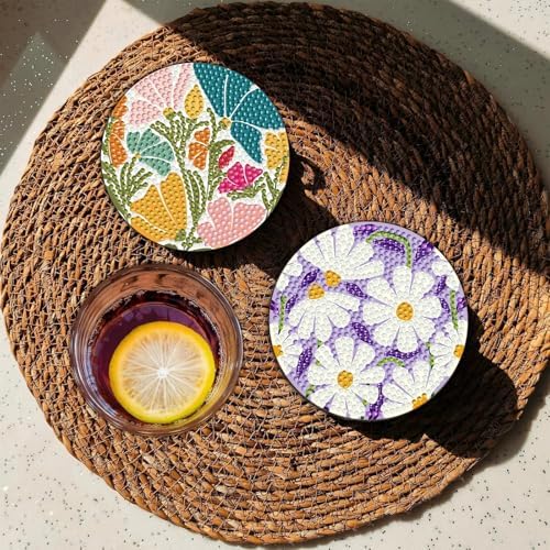 CRZMODE 8 Pcs Diamond Art Coasters Kits, Flowers Diamond Painting Coasters
