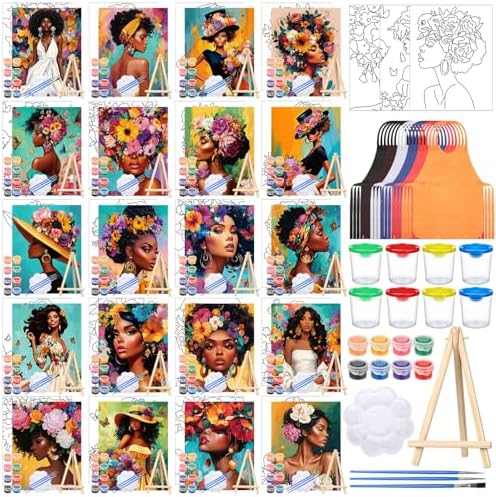 Sherr 140 Pcs 20 Set Pre Drawn Canvas Painting Kit, Black Theme