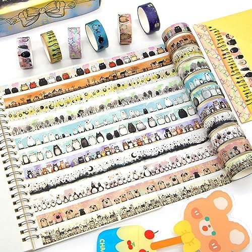 Kawaii Washi Tape Set 24 Rolls - Cute Animals for Scrapbook Journal Craft