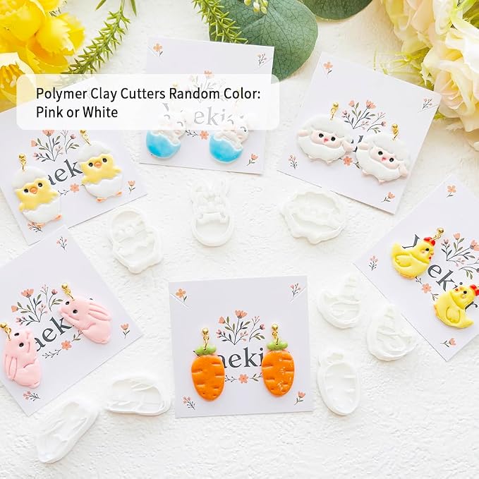 Easter Polymer Clay Cutters Set - 13pcs Sharp & Durable Bunny, Chick, Egg & Basket Shapes for DIY Earring Jewelry Making, Soft Clay Crafts & Spring Holiday Supplies