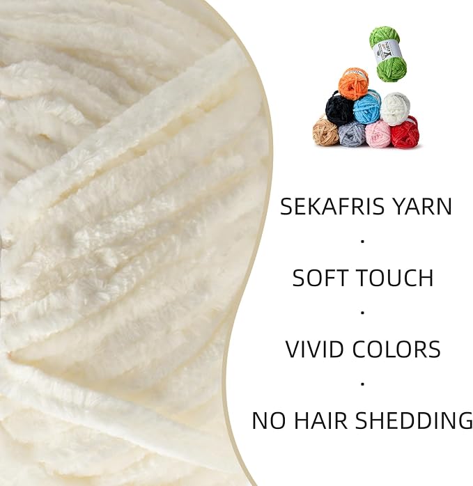 Chenille Crochet White Yarn 4 Pack