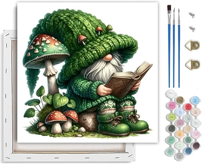 Paint by Numbers Kit for Adults,Gnome DIY Paint by Number With Frame | Paint by Number for Beginner,Adult Paint by Number,HD Color Canvas,DIY Tool Kits,Stress Relief Craft,Great Gift,10X10 inch