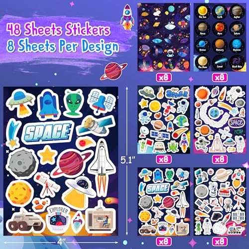 LINAYE 48 Sheets Space Stickers for Kids, 960 PCS Solar System Planets Outer Stickers for Classroom School, Waterproof Self Adhesive Crafts for Kids,Galaxy Outer Space Party Favors Reward for Students