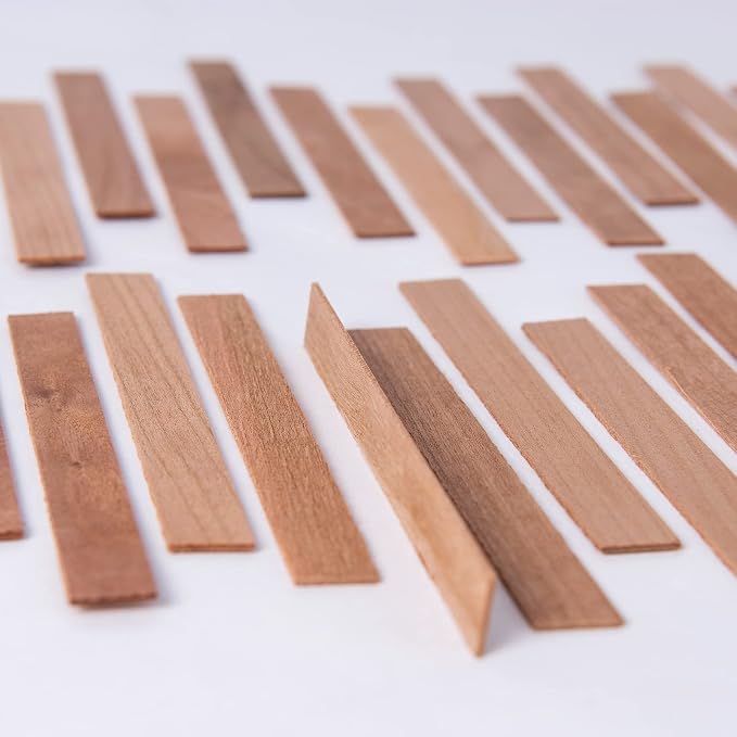 Ziosxin 100 Pieces Thicken Smokeless Cherry Wood Candle Wicks-Long Lasting Flame-Easily Burn,Candle Wick H*W*D(5.1"*0.5"*0.07"/13 * 1.3 * 0.18cm),Natural Candle Cores with Glue Dot(Without Base)