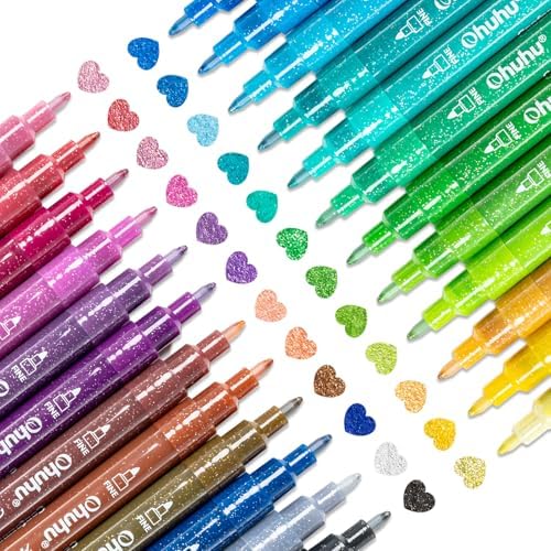 Ohuhu Acrylic Glitter Markers 24 Colors Fine Tip for Painting Coloring