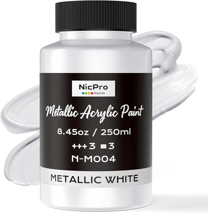 Nicpro Metallic Pearl White Acrylic Paint, 8.45oz/250ml White Craft Paint | Large Pearlescent Non Toxic, Non Fading Paints for Metal, Wood, Clay, Canvas, Ceramic, Furniture, Handcrafts, Art Supplies