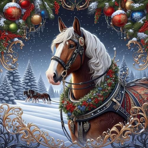 WNPOKN Christmas Horse Diamond Art Kits for Adults 14 x 14inch