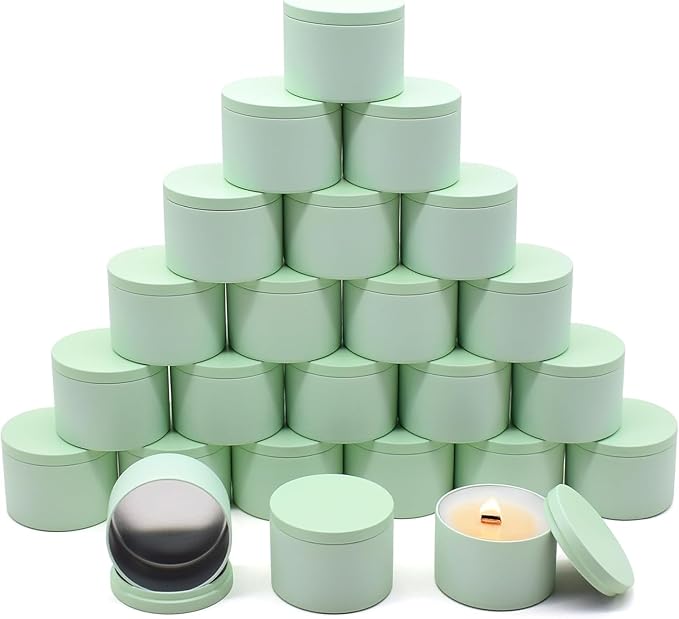 24-Pack 4oz Candle Tins with Lids, Metal Candle Jars for Candle Making, Empty Containers Vessels Bulk for Small Business & Beginners DIY Storage -Green