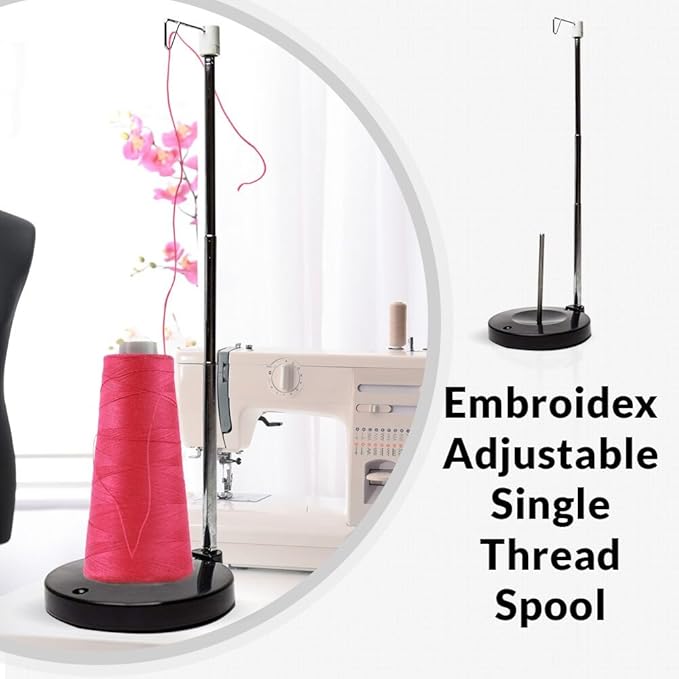 Adjustable Single Thread Spool Holder – Stand alone Embroidery, Sewing or Quilting Thread Holder or Stand – Ensures Smoother Feed = Heavy Plastic Base