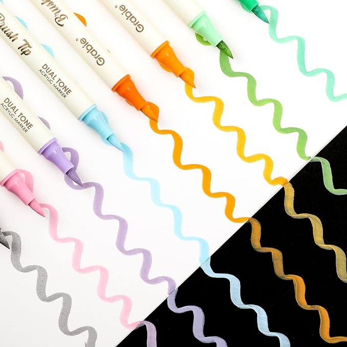 Grabie 72 Color Acrylic Paint Markers, Pack of 36 Dual Tip Brush Pens | 72 Colors in 36 Markers,Dual Tip Soft Brush Design,Water-Based Acrylic Ink For Paper, Rock, Wood, Canvas, Glass & Fabric