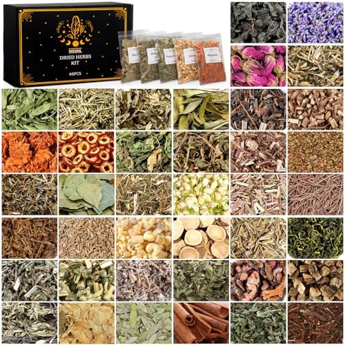 Witchcraft Herbs Kit, Dried Herbs and Flowers for Witch Beginners, 40 Pack