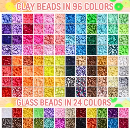 Ilootm Friendship Bracelet Making Kit, 16800pcs Beads for Jewelry Making, 96 Colors Polymer Clay Beads & 24 Colors Glass Seed Beads, 400 Letter Beads, DIY Crafts Gifts for Girls & Adults