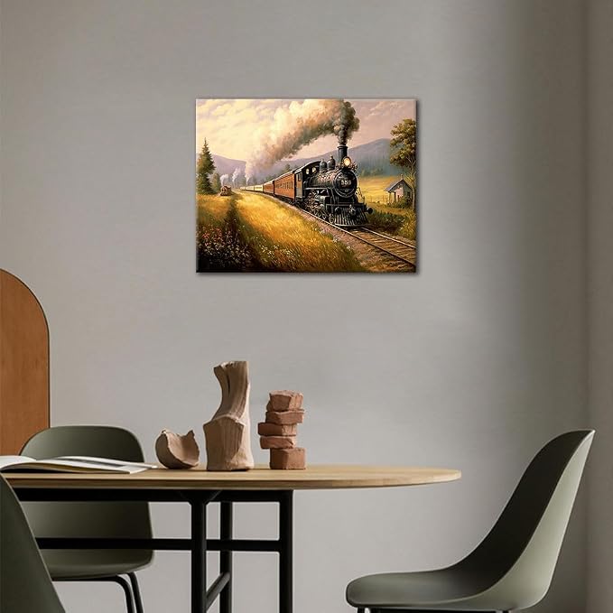 TUMOVO Paint by Numbers Kit for Adults Vintage Locomotive Canvas Painting