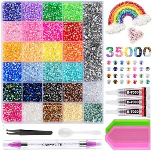 Canvalite 35000Pcs Resin Jelly Rhinestones for Bedazzling, 3mm Multicolor Flatback Rhinestones, Bedazzling Kit with 3Pcs B7000 Jewelry Glue and Tools, Bedazzler Kit for Crafting Book Clothes Makeup