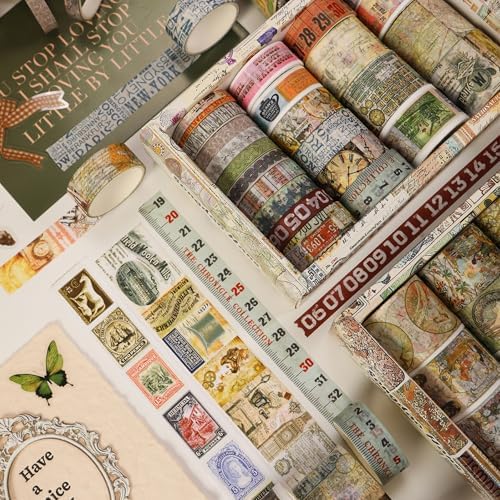 Vintage Washi Tape Set - 24 Rolls Arts Adhesive Tapes Assorted Retro Decorative Masking Tape Sets for Craft, Kids, Scrapbook, DIY, Gift Wrapping (1-Renaissance Dreams)