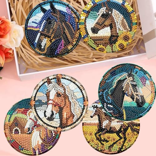 Zythron 8 Pack Diamond Art Coasters,Horse Diamond Painting Coasters Kits