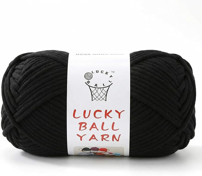 LUCKY BALL Yarn for Crocheting, 100g / 109 yd 70% Cotton 30% Nylon #5 Bulky Tube Yarn, Soft Crochet & Knitting Yarn for Bags, Hats, Socks, Sweaters, Blankets(Black)